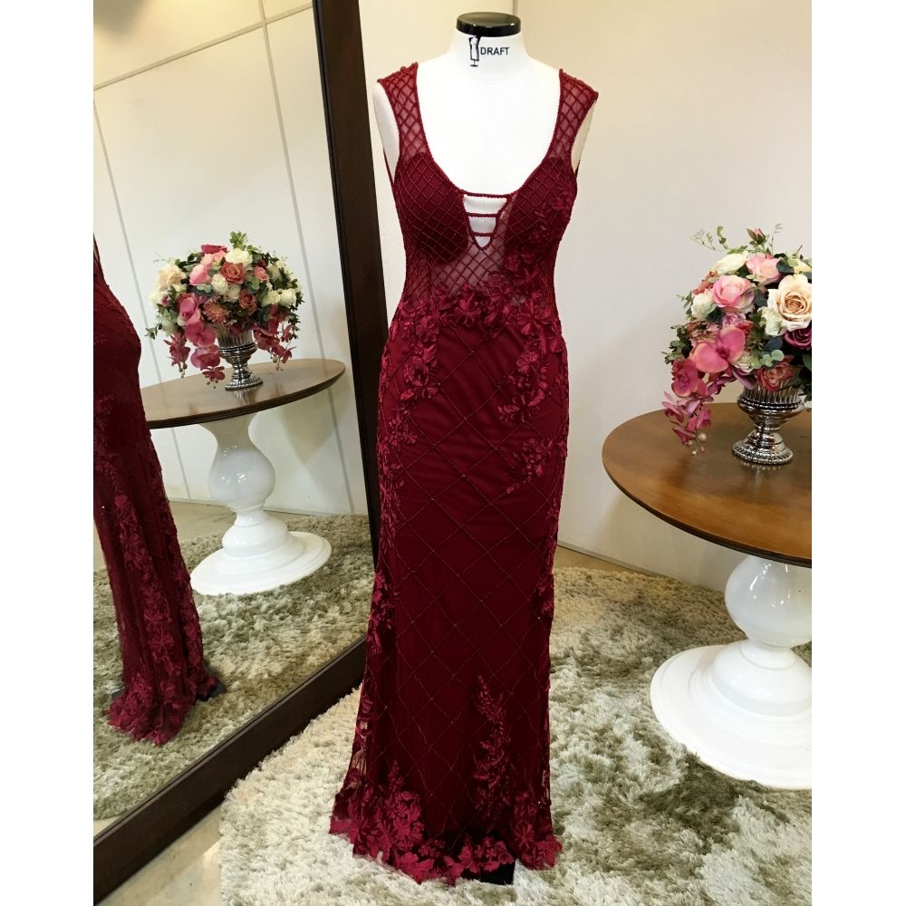 Vestido longo de festa M-5389 Marsala