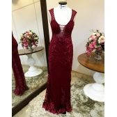 Vestido longo de festa M-5389 Marsala