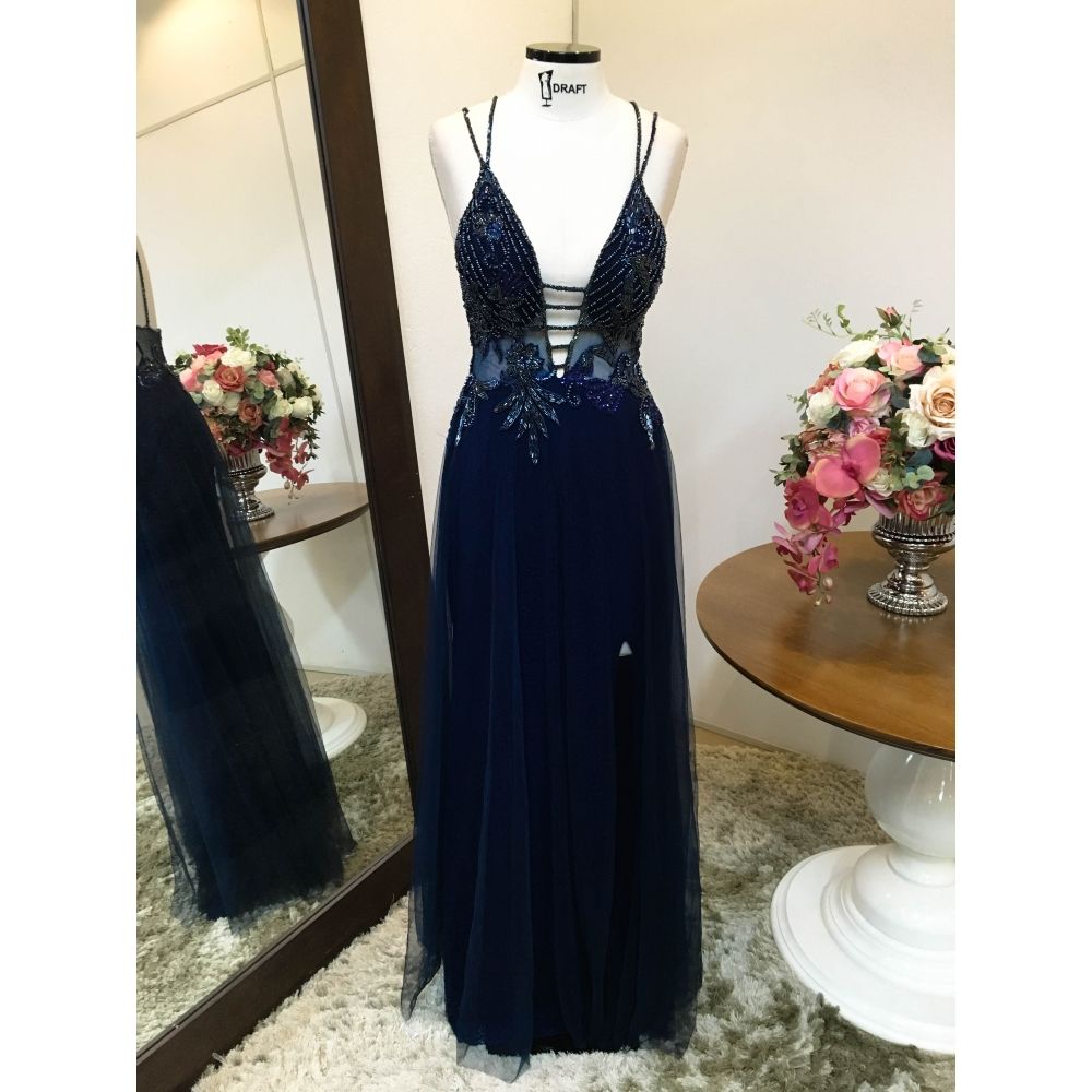Vestido longo de festa M-5046 Azul Marinho