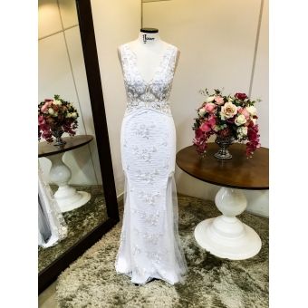 Vestido longo branco M-6061