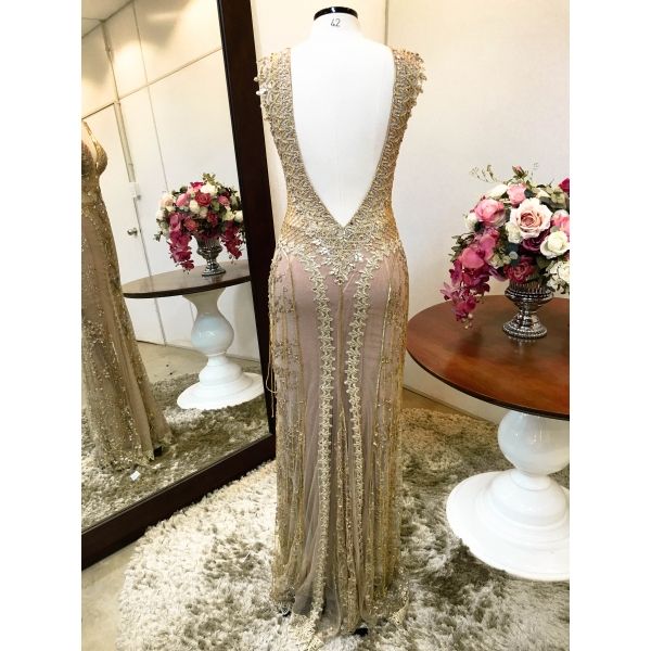 Vestido longo de festa M-5442 Dourado