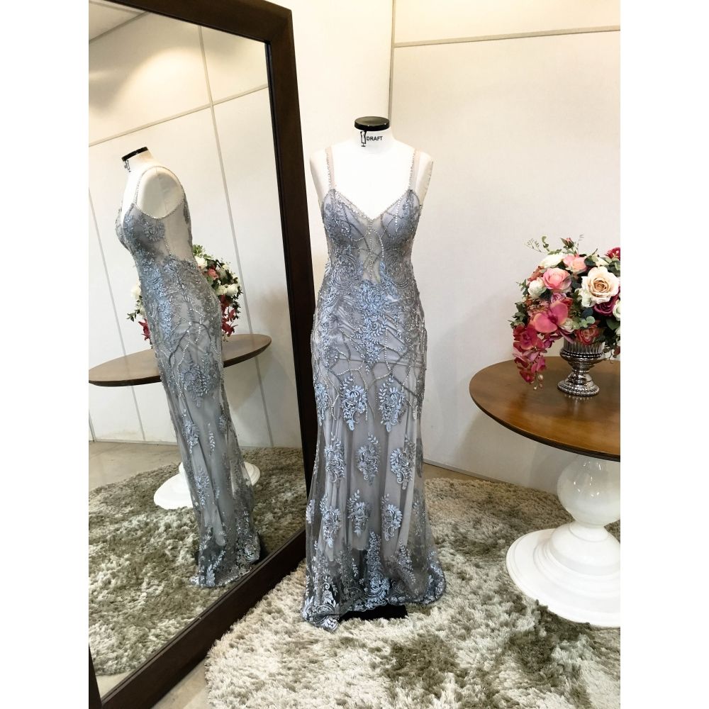 Vestido longo de festa M-5018 Prata