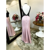 Vestido longo de festa M-6095 Rosa + Preto