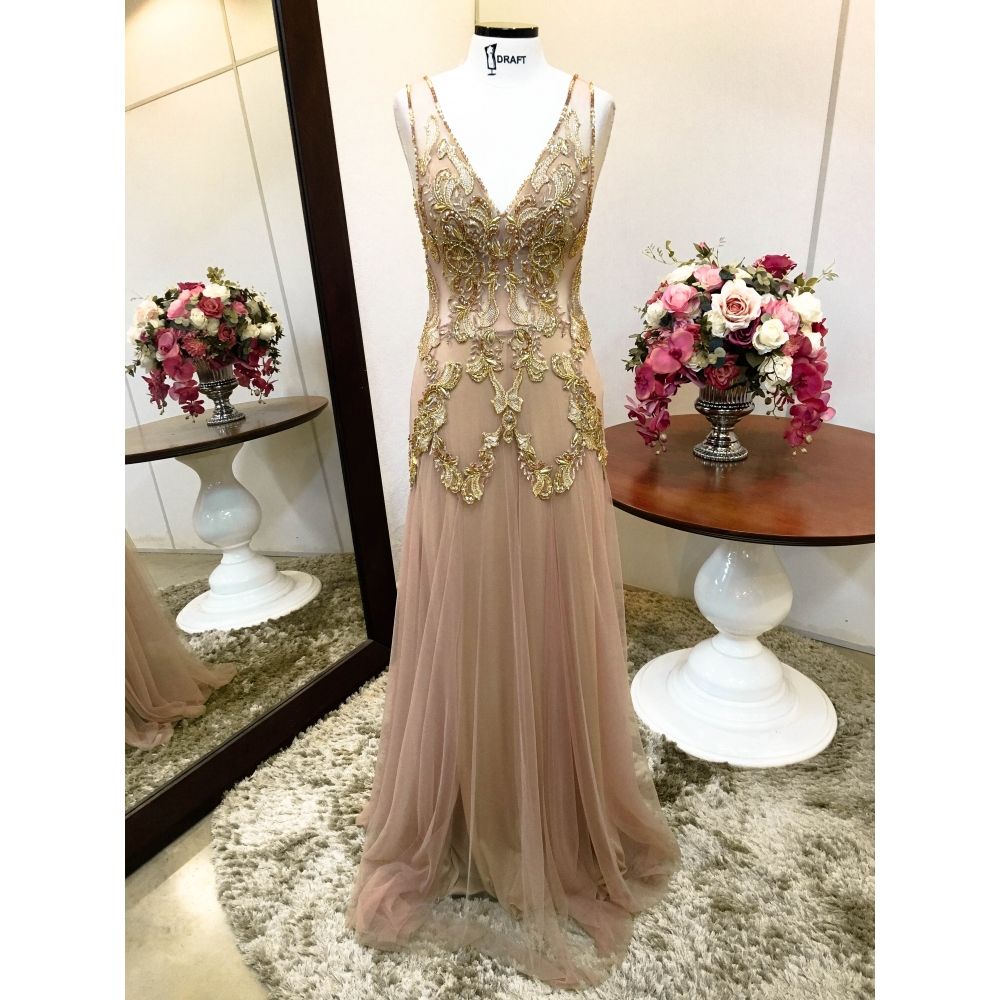 Vestido longo de festa M-5438 Dourado