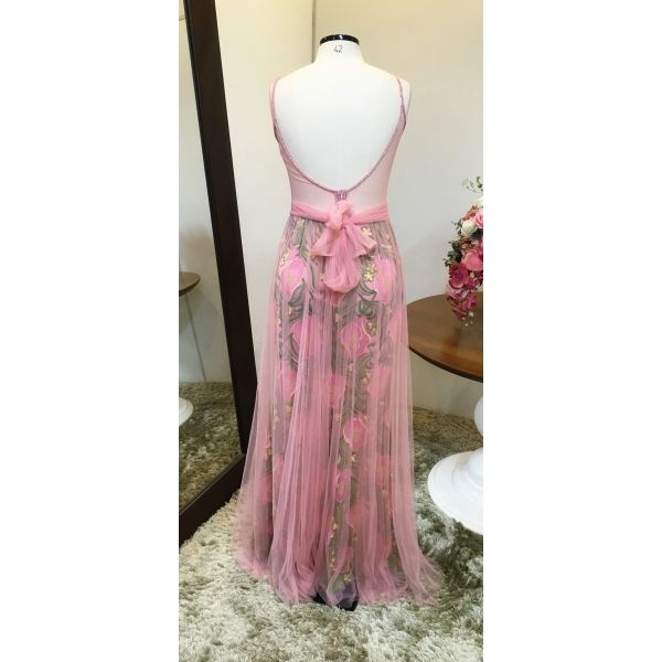Vestido longo de festa M-6058 Rosé + estampa