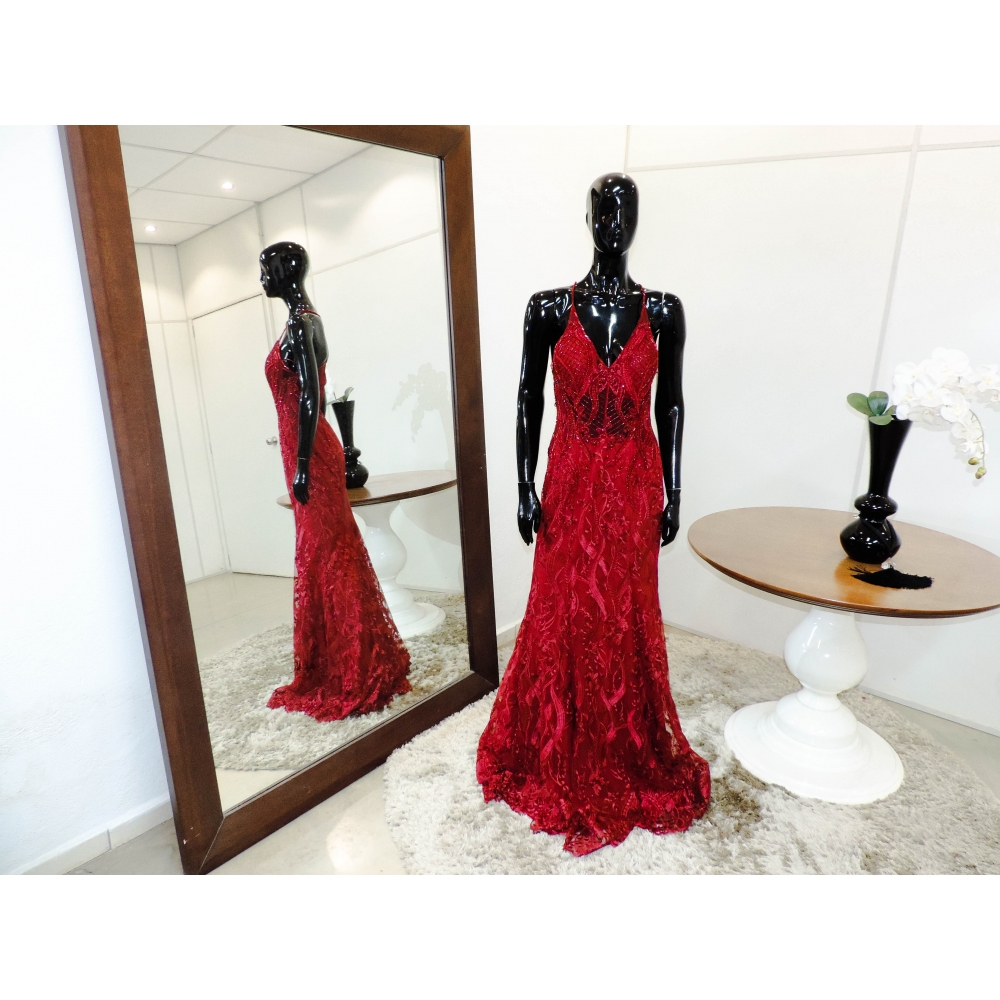 Vestido longo de festa M-6049 Marsala