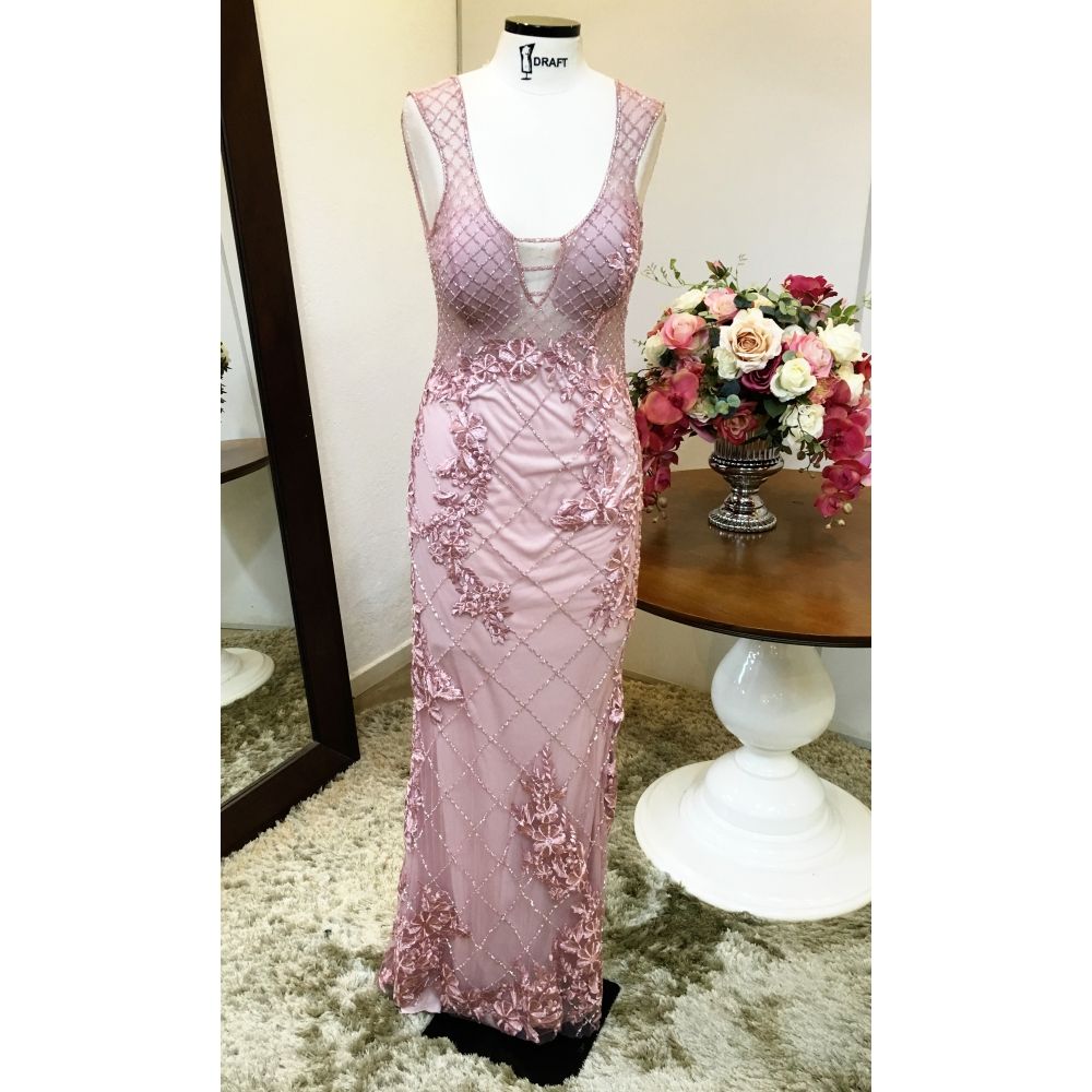 Vestido longo de festa M-5389C Rosa