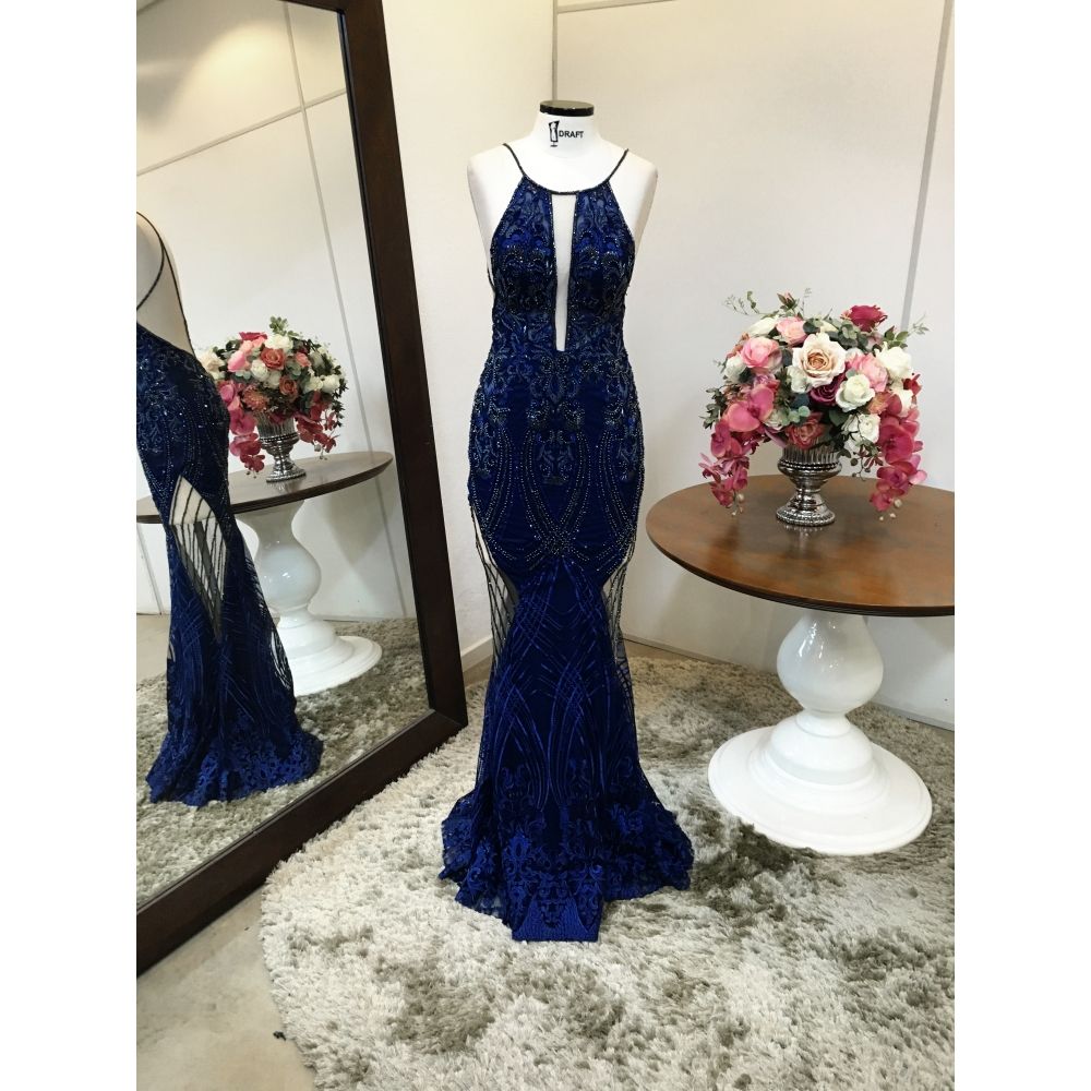 Vestido longo de festa M-6093 Azul Marinho