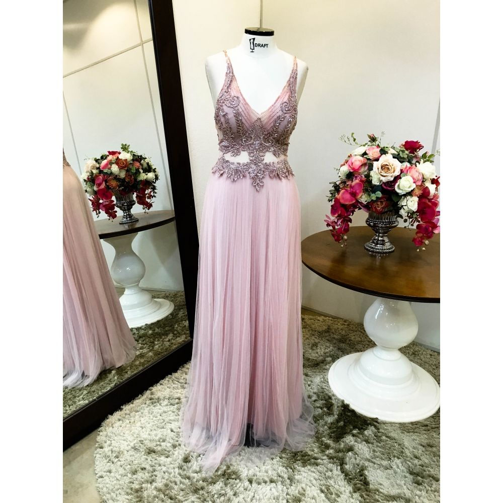 Vestido longo de festa M-5055 Rosa