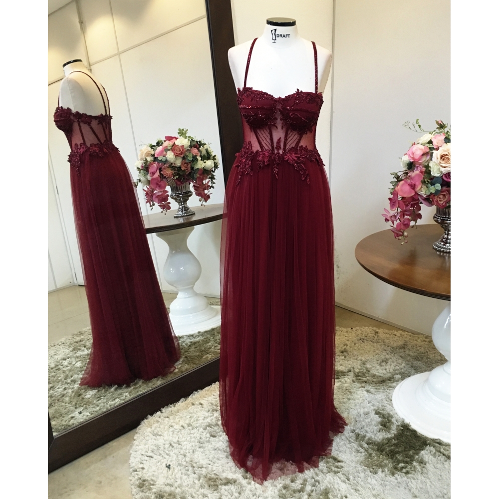 Vestido longo de festa M-6056 Marsala