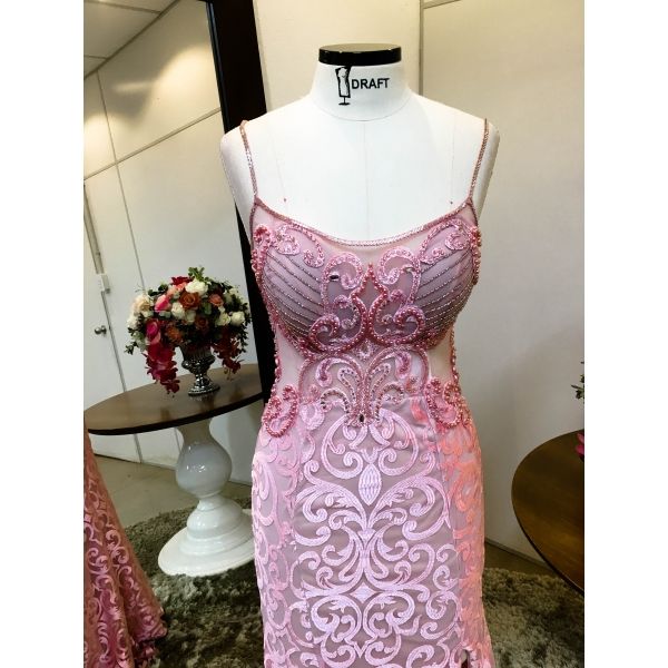 Vestido longo de festa M-5381 Rosa