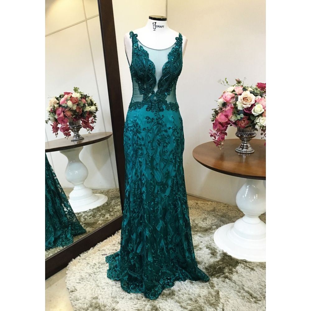 Vestido longo de festa M-5397 Verde Medicina
