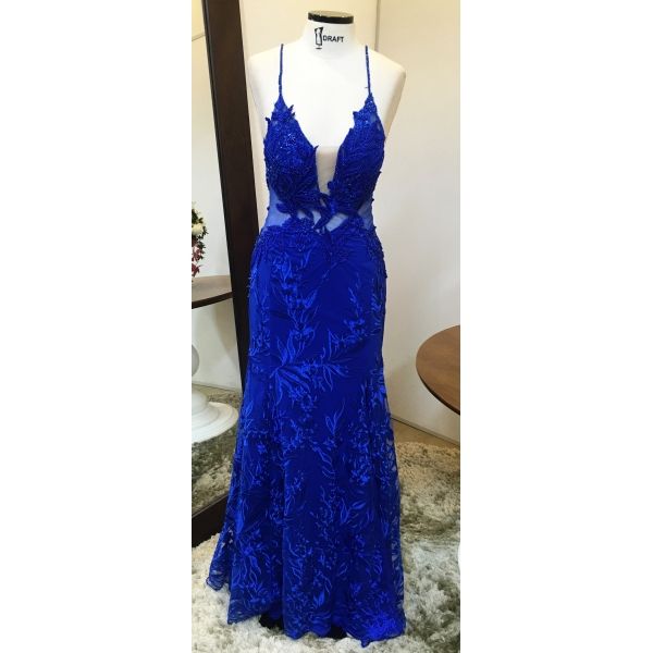 Vestido longo de festa M-0682 Azul Royal
