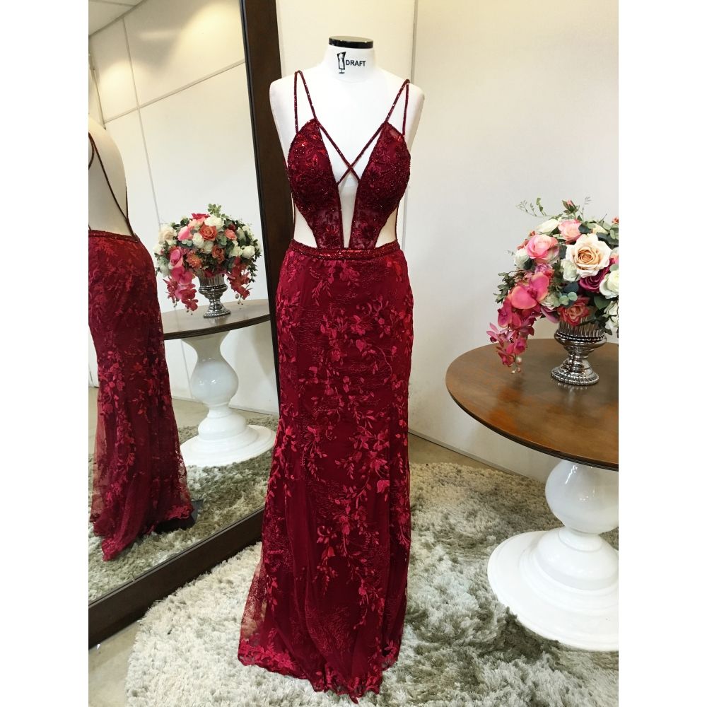 Vestido longo de festa M-5008 Marsala