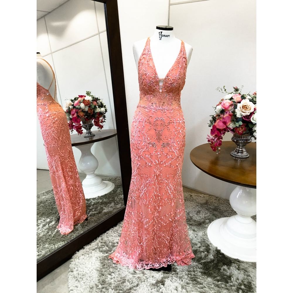 Vestido longo de festa M-6096 Coral