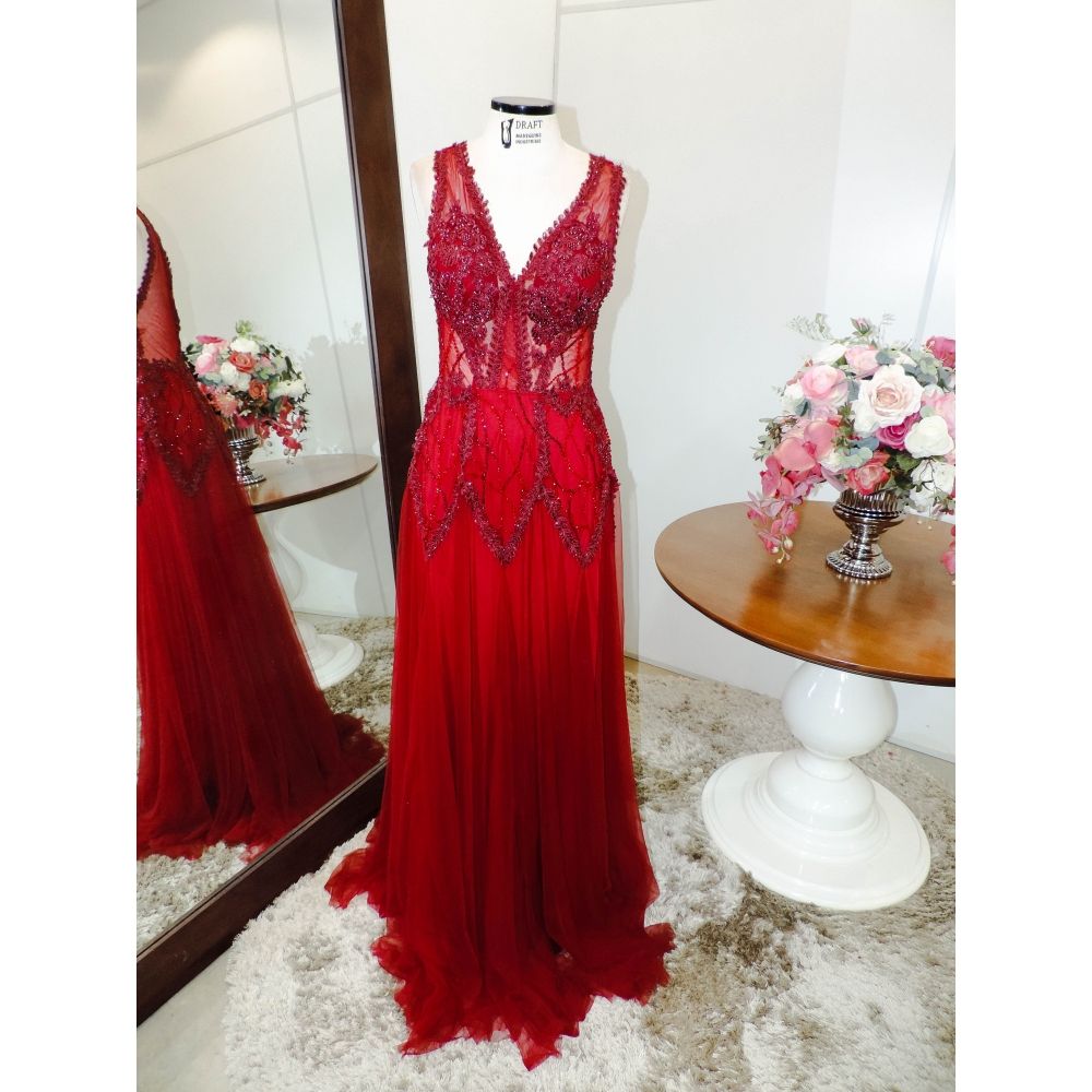 Vestido longo de festa M-6039 Marsala