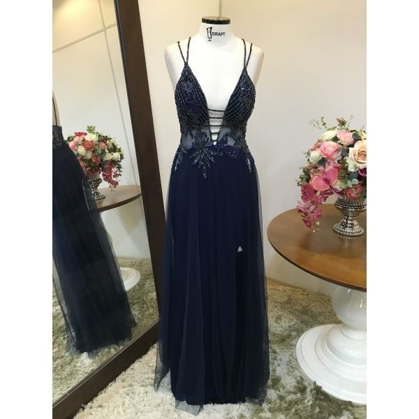 Vestido longo de festa M-5046 Azul Marinho