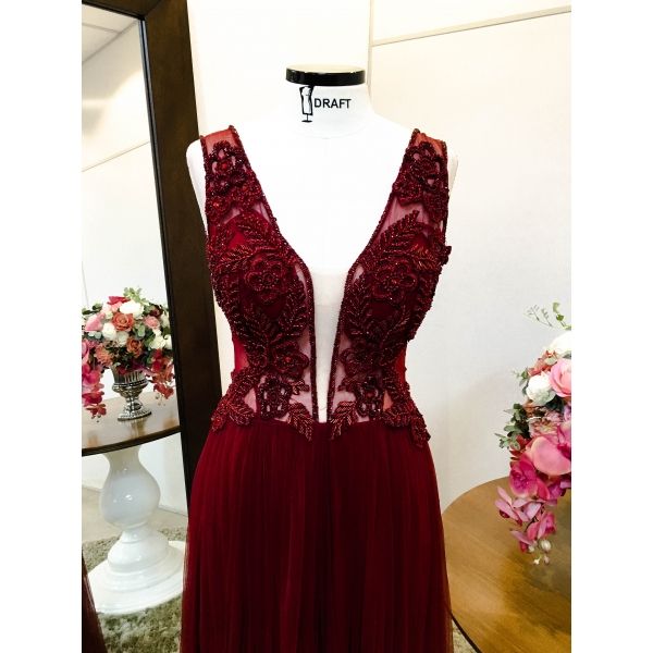Vestido longo de festa M-5195 Marsala
