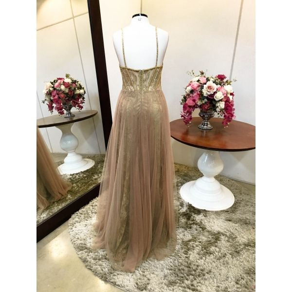 Vestido longo de festa M-5338 Dourado