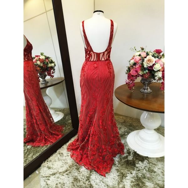Vestido longo de festa M-0678 Vermelho