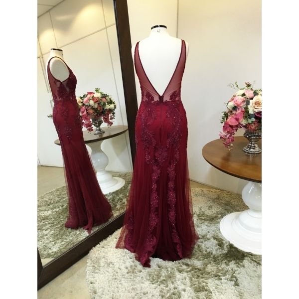 Vestido longo de festa M-6059 Marsala