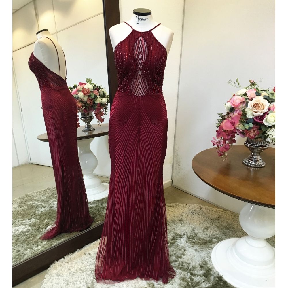 Vestido longo de festa M-5240 Marsala