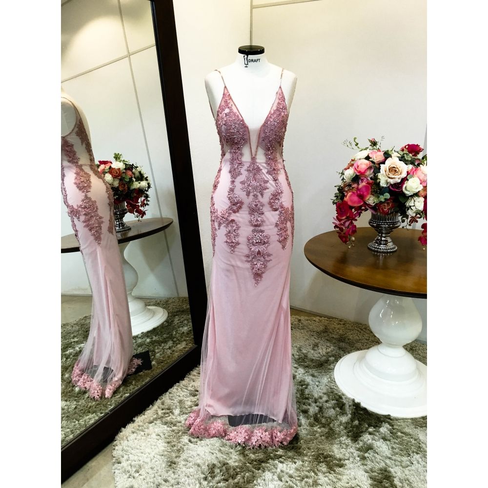 Vestido longo de festa M-5544 Rosé