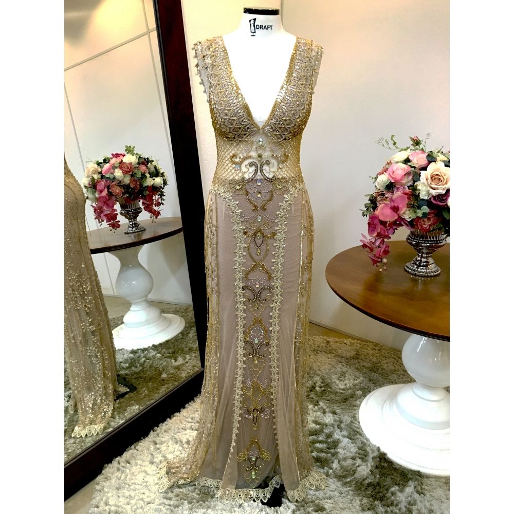 Vestido longo de festa M-5442 Dourado
