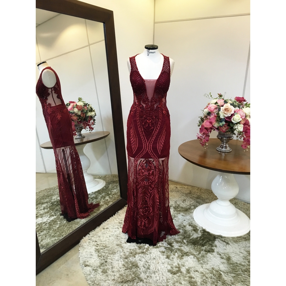 Vestido longo de festa M-5364 Marsala