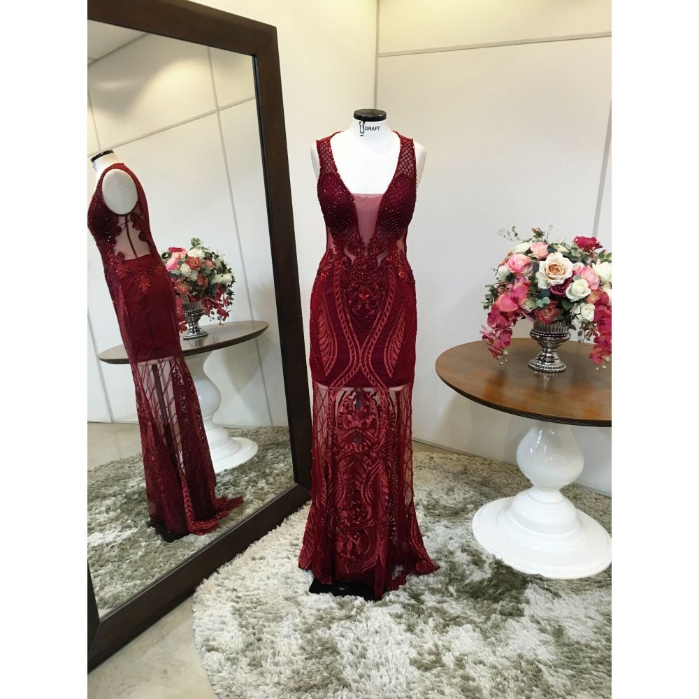 Vestido longo de festa M-5364B Marsala