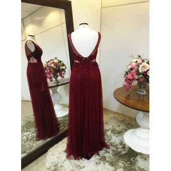 Vestido longo de festa M-5475 Marsala