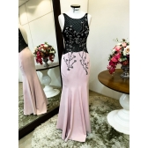 Vestido longo de festa M-6095 Rosa + Preto