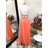 Vestido longo de festa M-5457 Coral