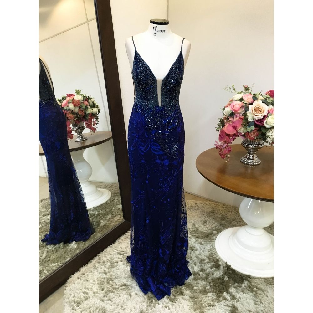 Vestido longo de festa M-5382 Azul Marinho