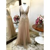 Vestido longo de festa M-6038 Dourado/nude