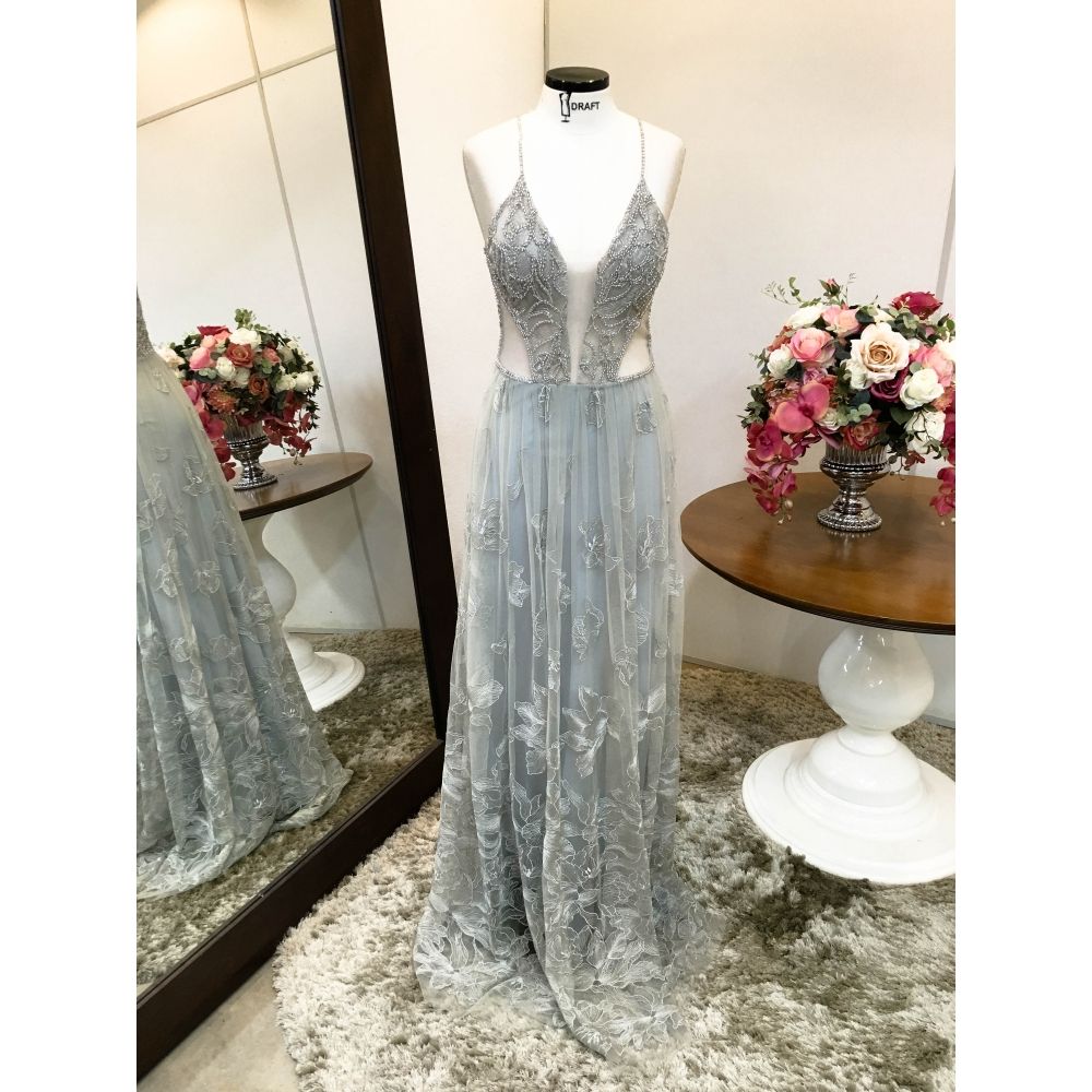 Vestido longo de festa M-5377 Prata