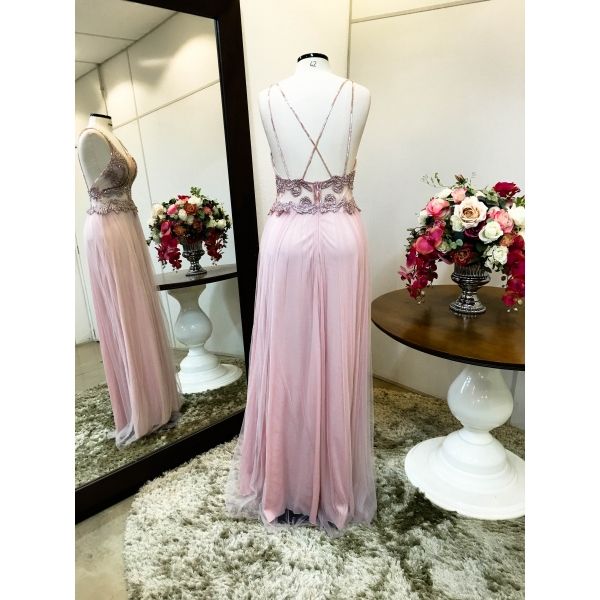Vestido longo de festa M-5055 Rosa