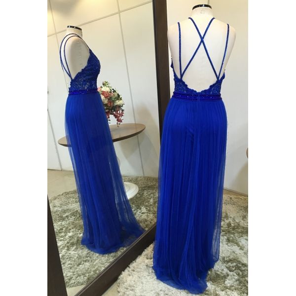Vestido longo de festa M-1004 Azul Royal