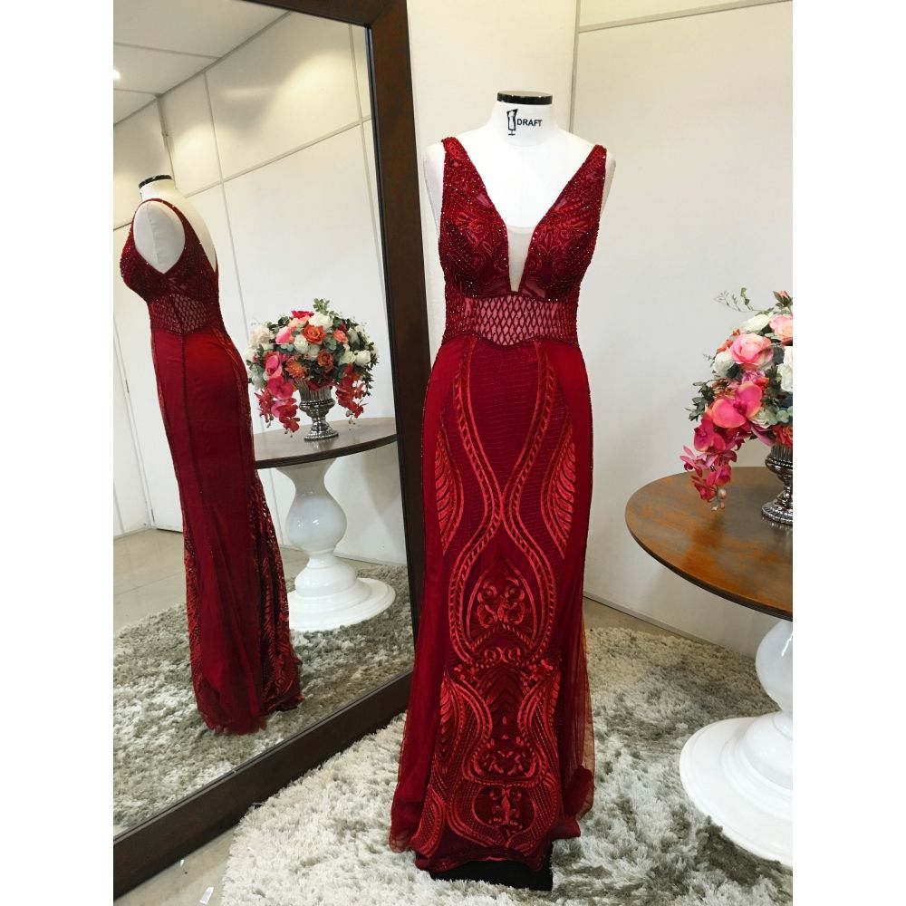 Vestido longo de festa M-5492 Marsala