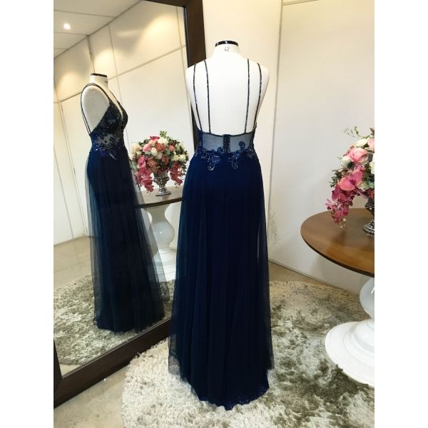 Vestido longo de festa M-5046 Azul Marinho