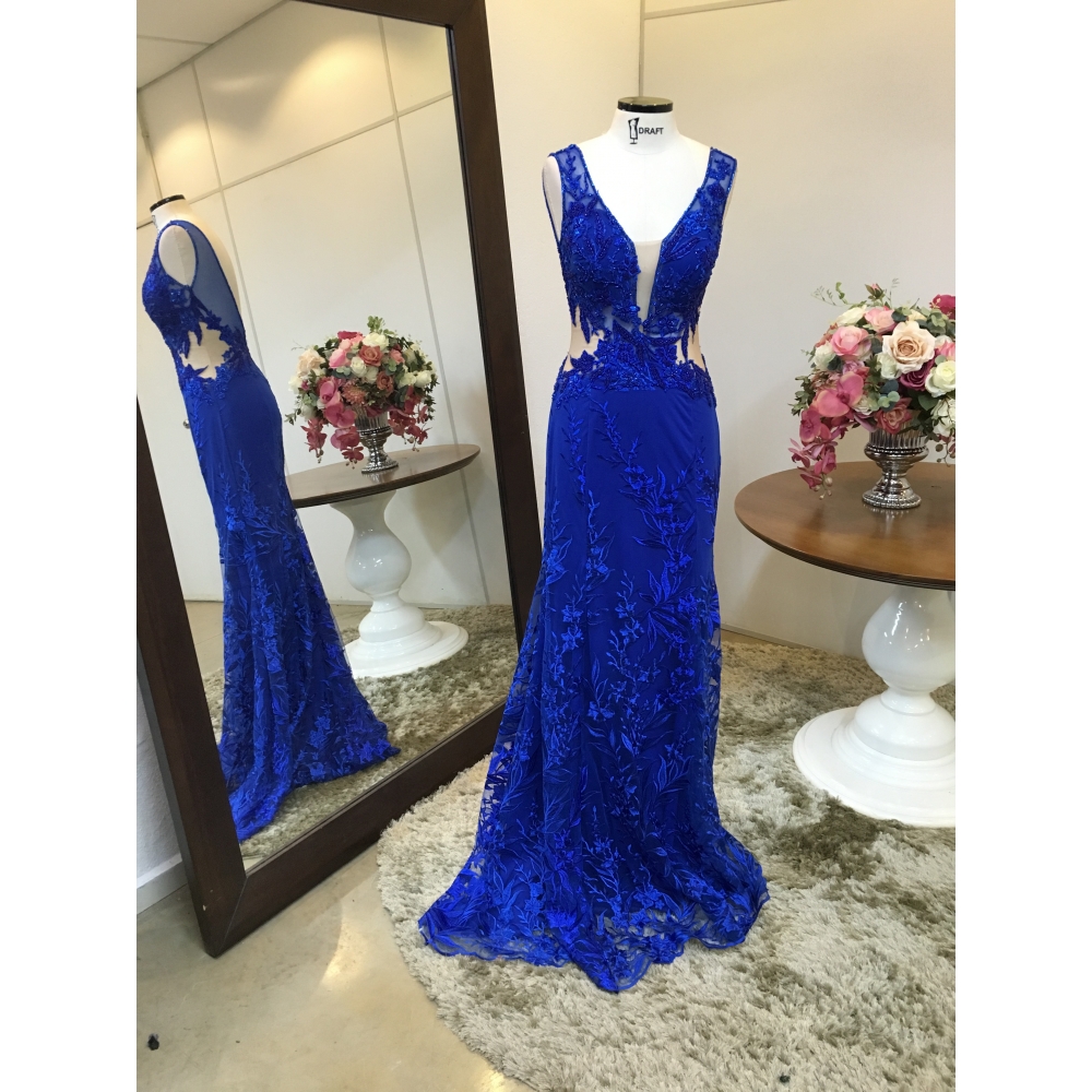 Vestido longo de festa M-6054 Azul Royal