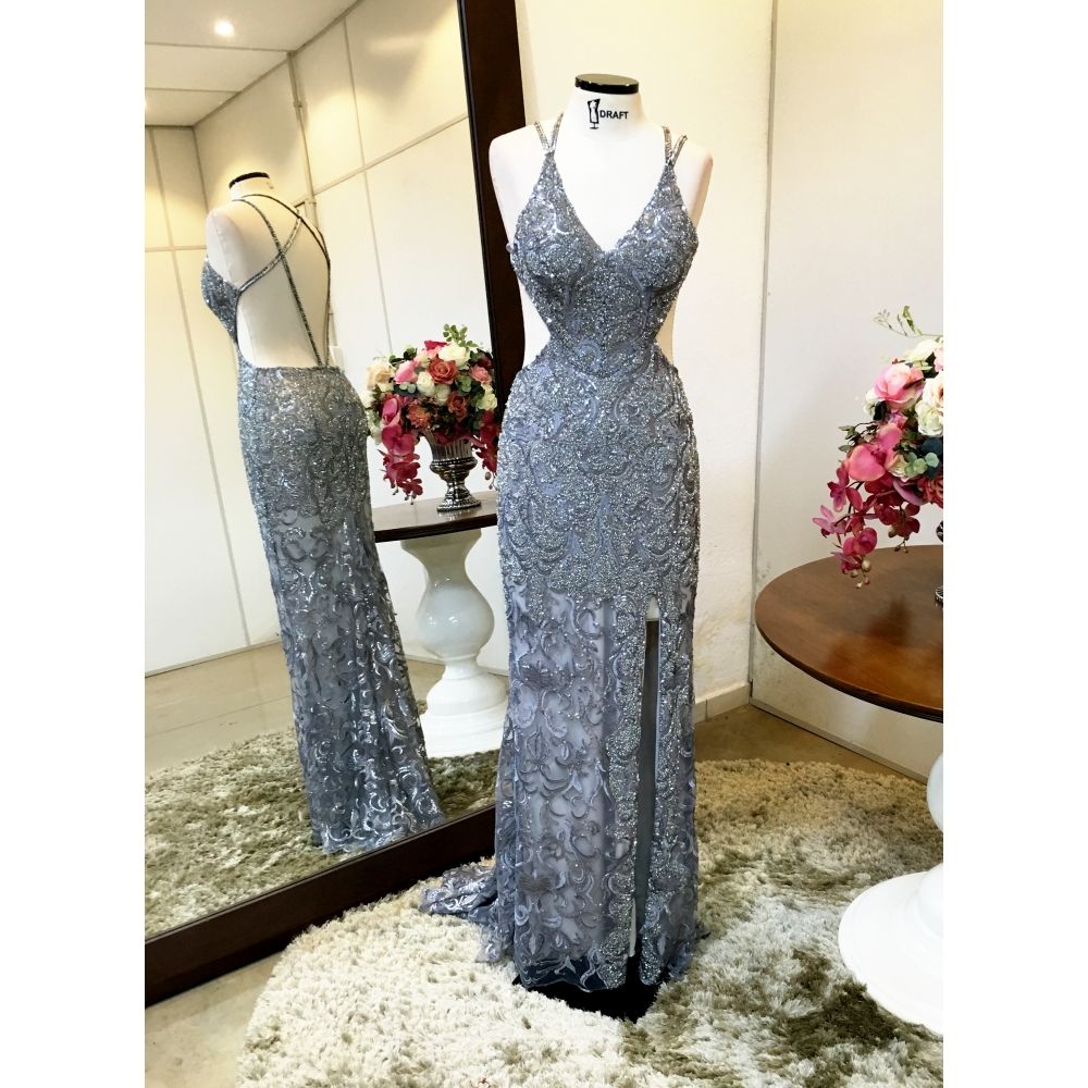 Vestido longo de festa M-5446 Prata