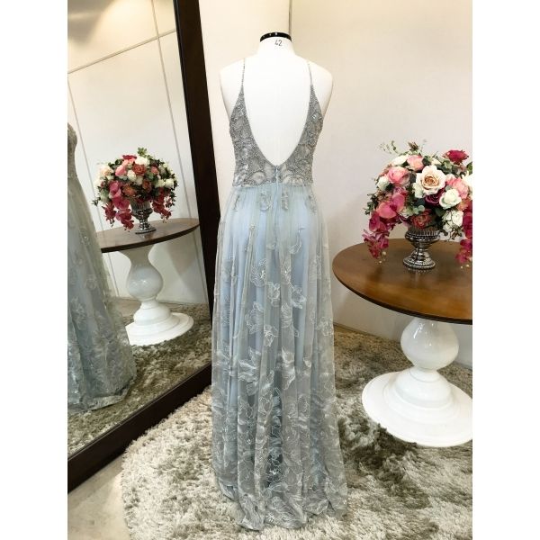 Vestido longo de festa M-5377 Prata