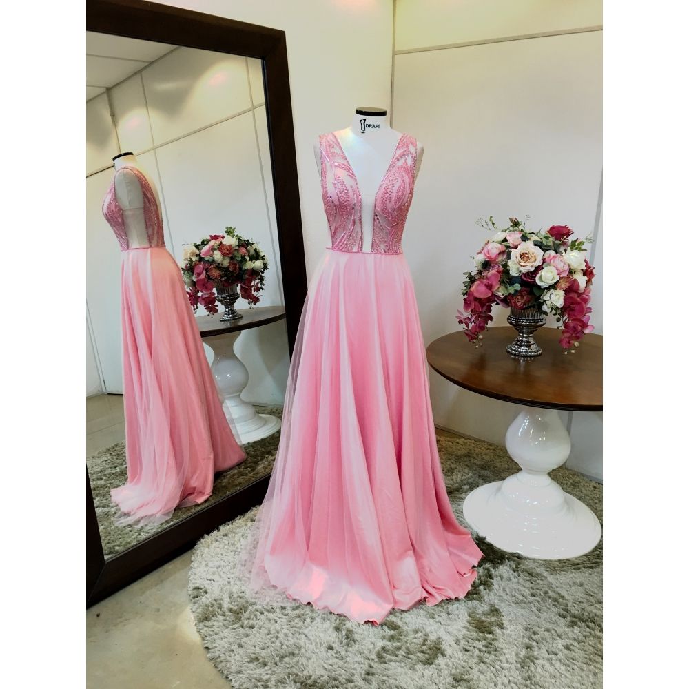 Vestido longo de festa M-5479 Rosa