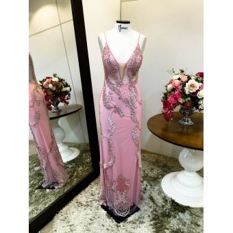 Vestido longo de festa M-5404 Rosa