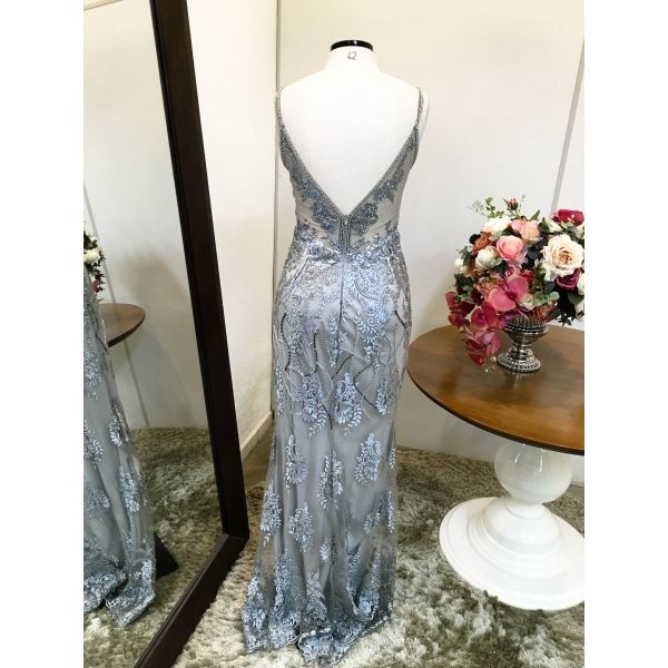 Vestido longo de festa M-5418 Prata