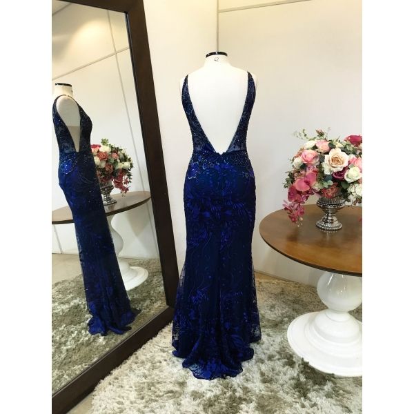 Vestido longo de festa M-5319 Azul Marinho