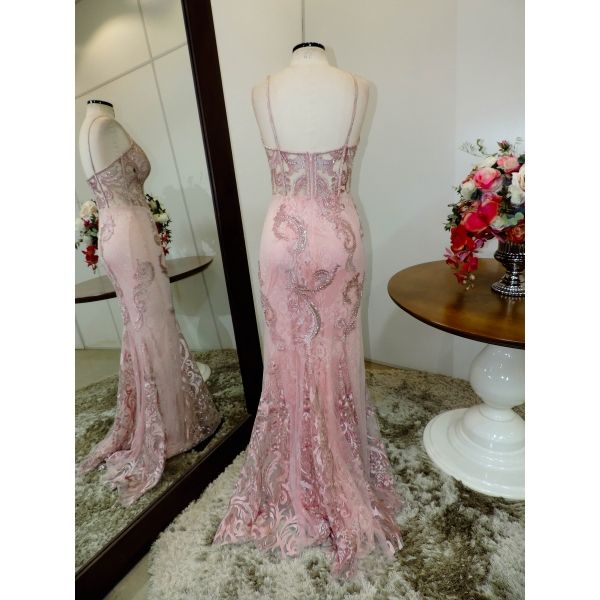 Vestido longo de festa M-5554 Rosa